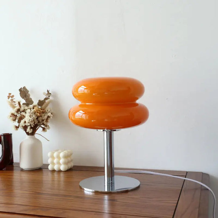 Stylish Bauhaus table lamp with dimmable LED. Wireless modern lighting for ambient home decor.