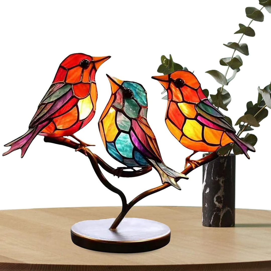 Eye-catching colored glass bird sculpture, modern artistic tabletop accent for any room.