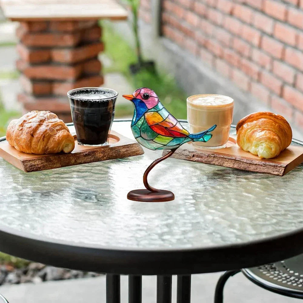 Elegant bird sculpture: a unique colored glass art gift for modern home interiors.