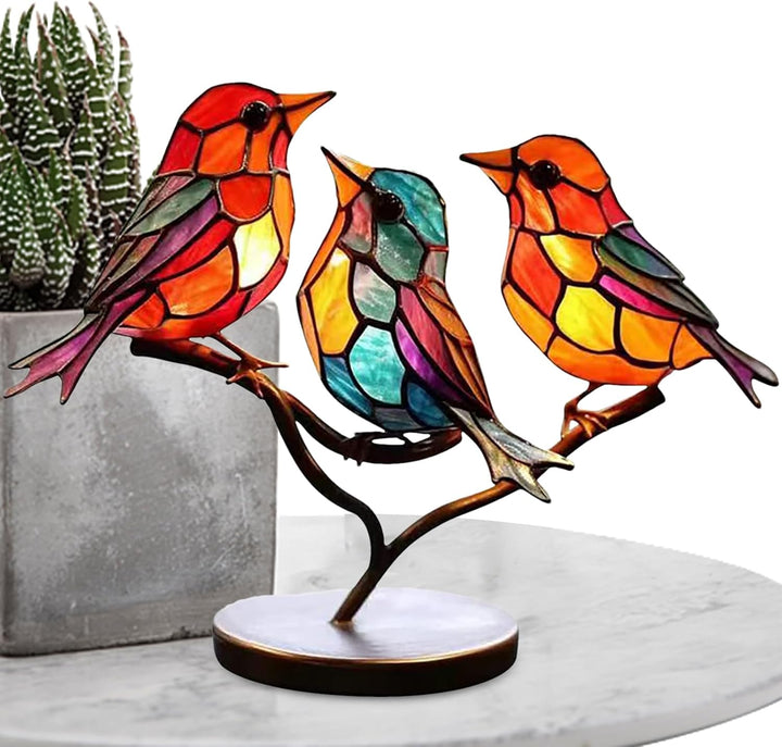 Decorative bird glass art sculpture, modern tabletop accent for living room decor.