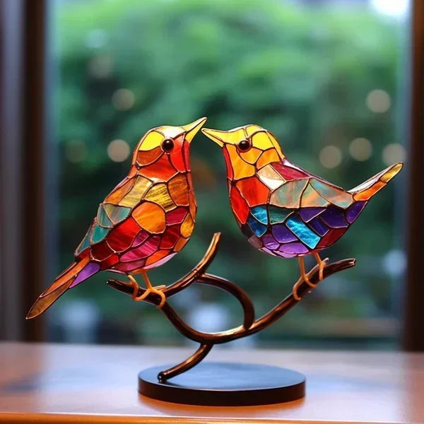 Unique gift: artistic bird sculpture, colored glass design for elegant living room decor.