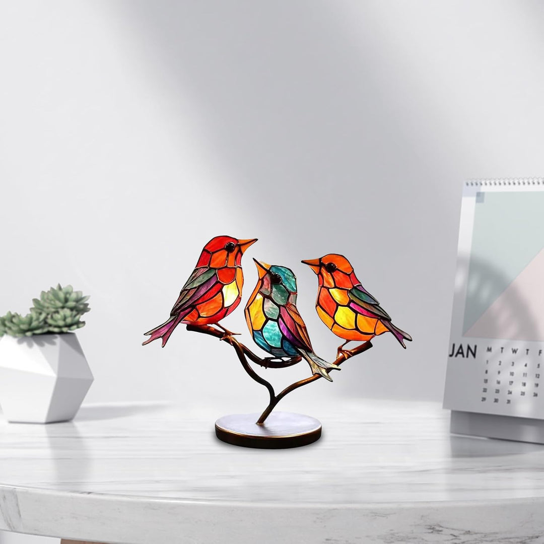 Modern art bird sculpture with artistic colored glass, perfect tabletop accent, unique.