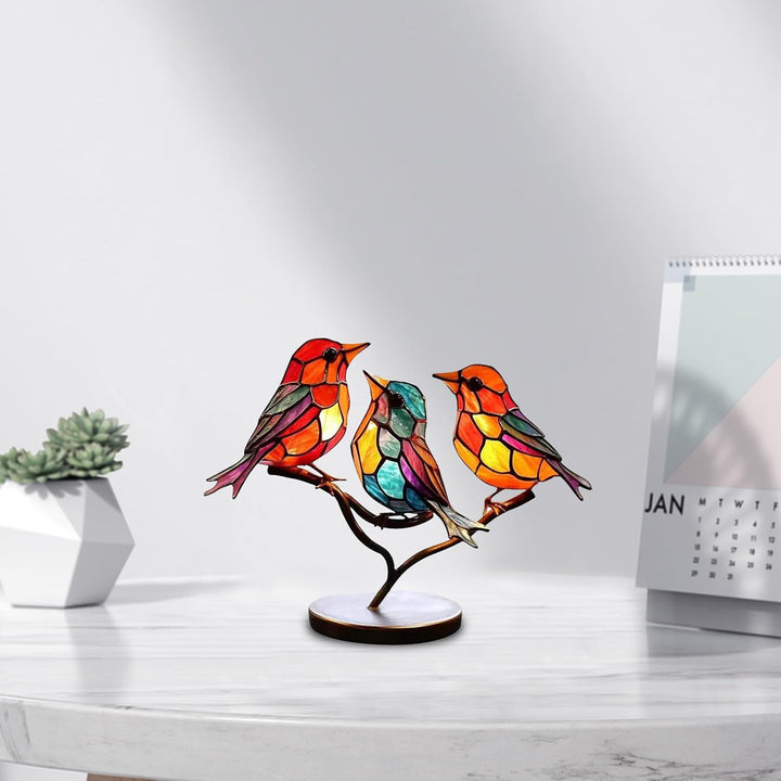 Modern art bird sculpture with artistic colored glass, perfect tabletop accent, unique.