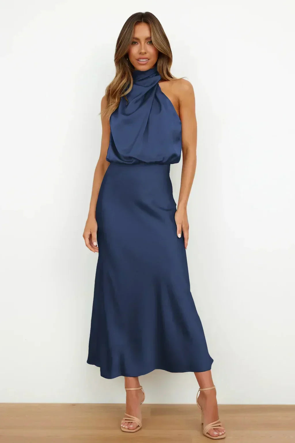 Sophisticated women's halter maxi dress, a perfect blend of comfort and formal style