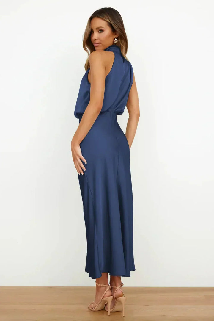 Modern women's halter neck evening dress, a must-have for summer formal events