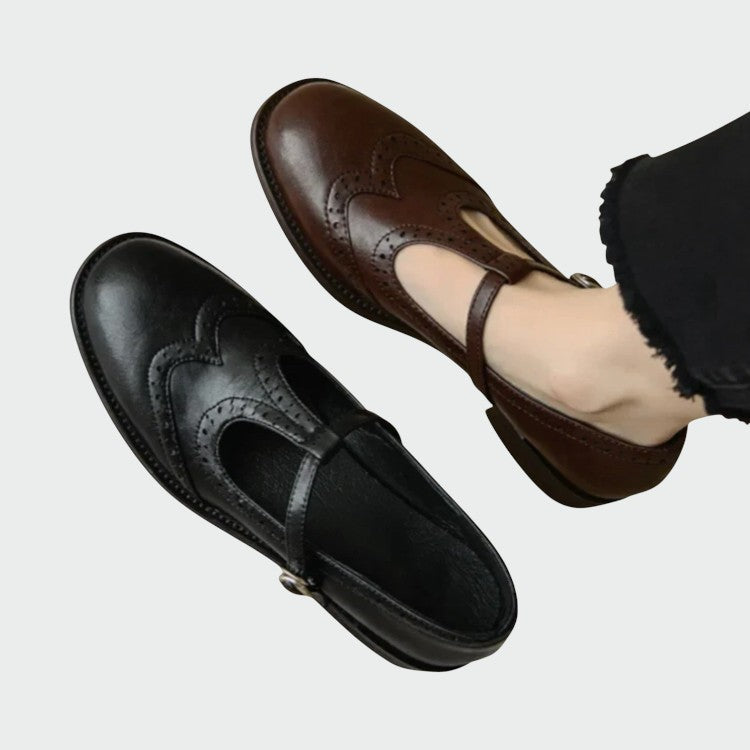 Women's elegant leather Mary Jane shoes in a chic T-bar design, ideal for various occasions