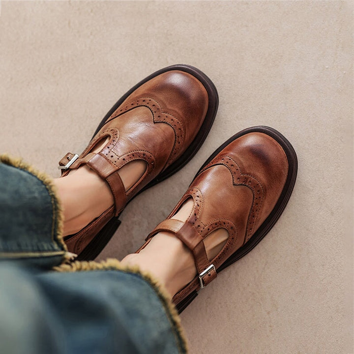 Elegant black leather T-strap Mary Janes for women, comfortable everyday vintage style flats