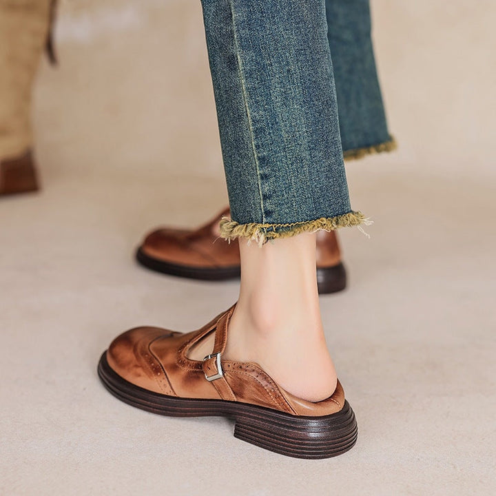Comfortable black leather T-strap Mary Janes, stylish and versatile women's everyday footwear