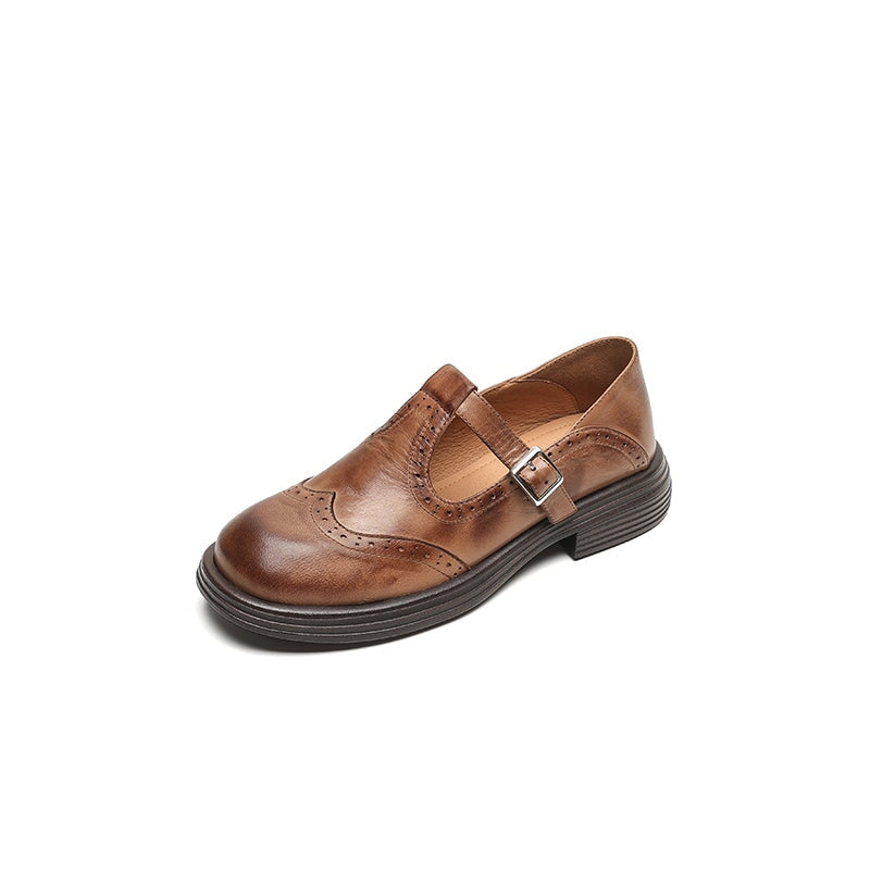 Stylish women's T-strap leather flats, vintage Mary Jane design for casual and everyday wear