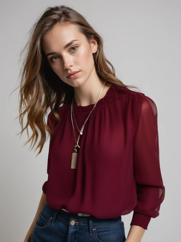 White casual long sleeve ruffle top for women, offering relaxed elegance and style.