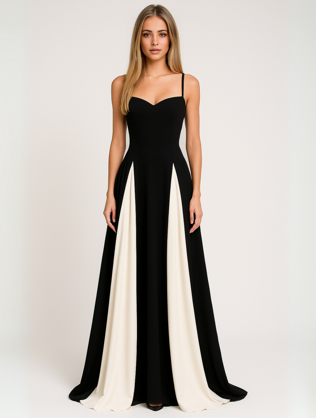 Elegant black maxi dress for women, perfect as formal wedding guest attire or evening wear.