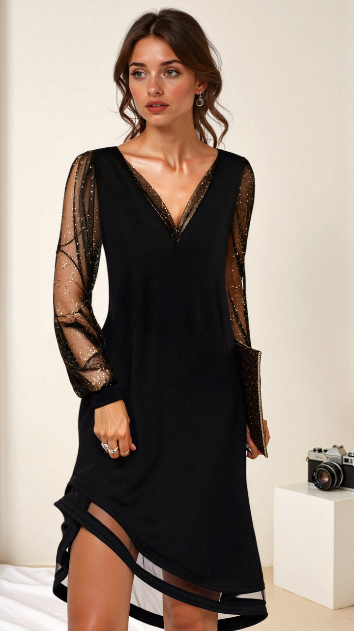 Elegant black maxi evening dress with glamorous cut for women's formal wear; perfect party gown.