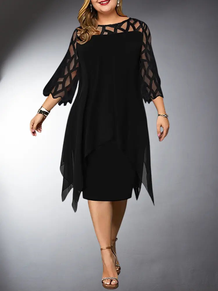 Vibrant red plus size lace midi dress for women. Elegant design with intricate lace details.