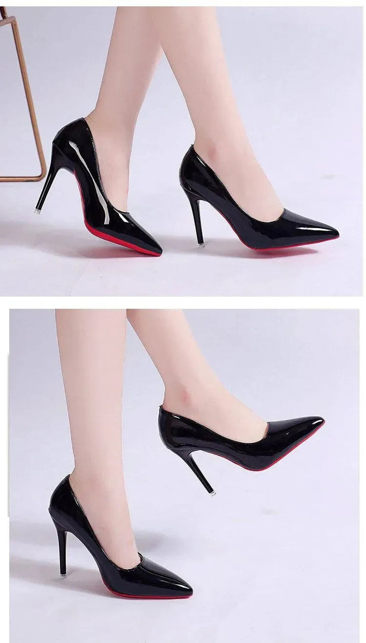 Stylish round-toe pumps for women, featuring a high stiletto heel & elegant low-cut design.