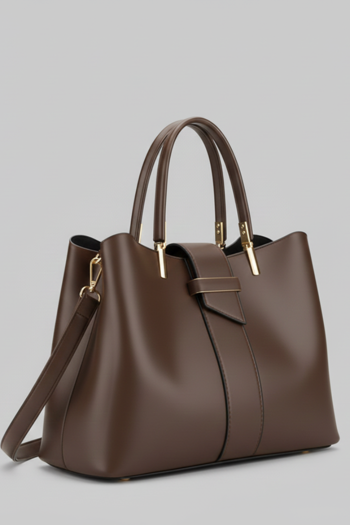 Stylish structured handbag for women featuring sturdy top handles, a versatile crossbody strap, and a chic rectangular design
