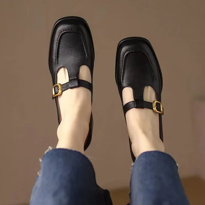 Textured women's T-strap block heels, a sophisticated choice for any elegant footwear collection