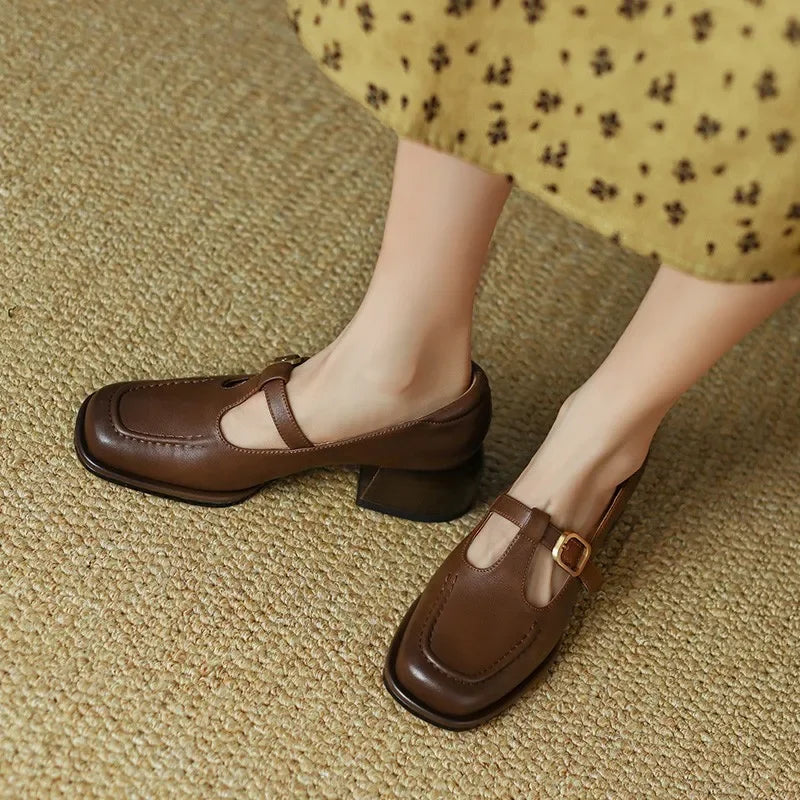 Classic women's T-strap block heels, offering comfort & style for dressy occasions