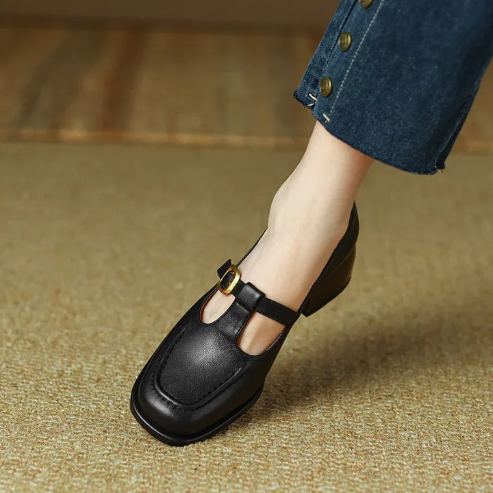 Comfortable women's T-strap block heels, ideal for long wear at work or special events