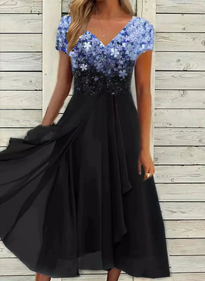 Full-length view of a new, versatile women's elegant dress, designed for evening wear and special occasions.