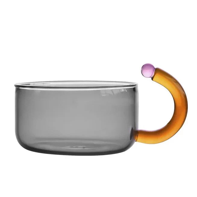 Complete borosilicate glass tea set, including teapot, cups & saucers, on a wooden tray.