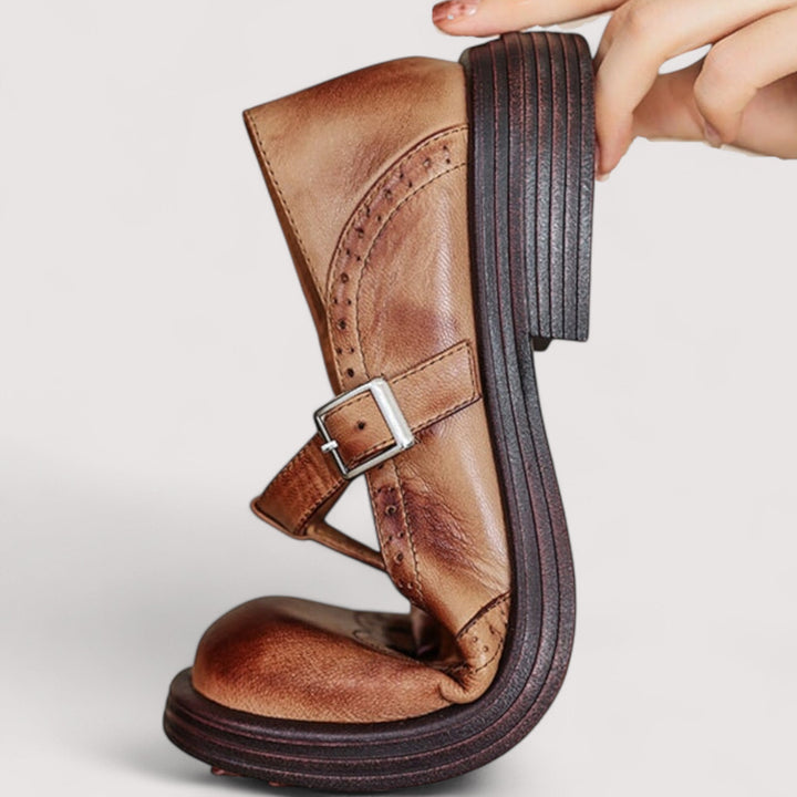 Women's classic brown leather Mary Jane shoes, perfect for daily wear