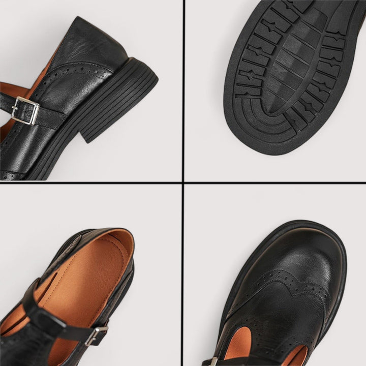 Timeless black leather Mary Jane shoes for women, a comfortable flat style