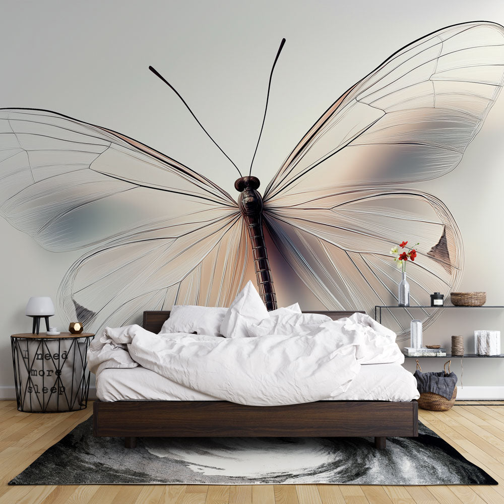 Elegant butterfly floral pattern wall mural decor, peel and stick wallpaper for serene home decor.