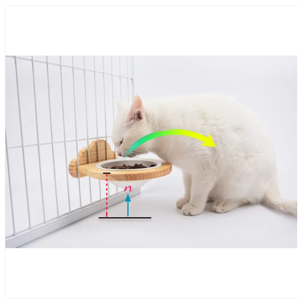 Modern wall mount cat food bowl with a stylish cloud-shaped wooden frame. Eco-friendly elevated pet feeder.