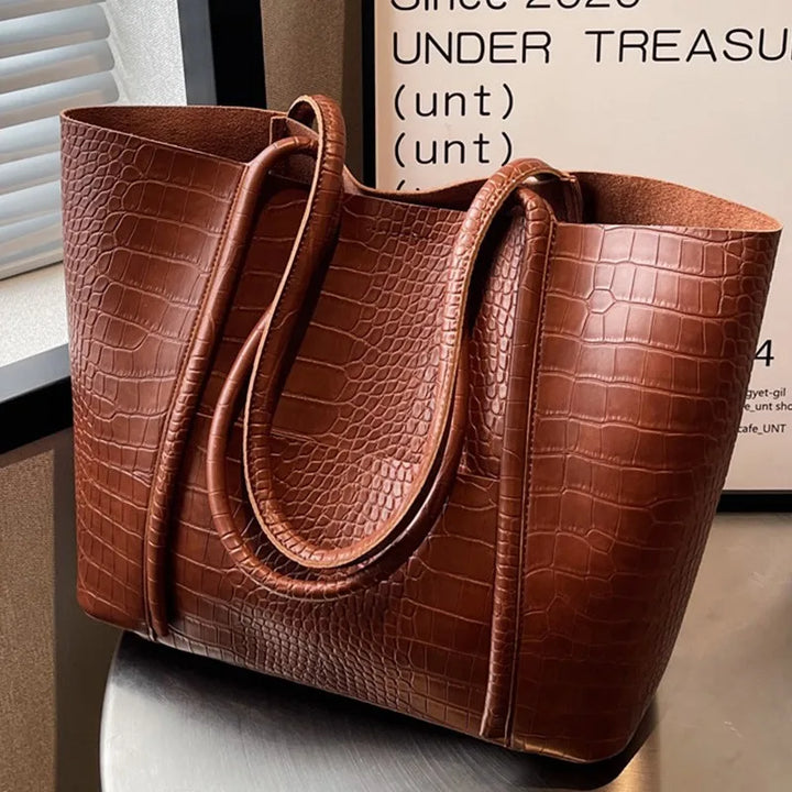Elegant croc embossed shoulder bag for women, vintage style leather handbag, fashion accessory