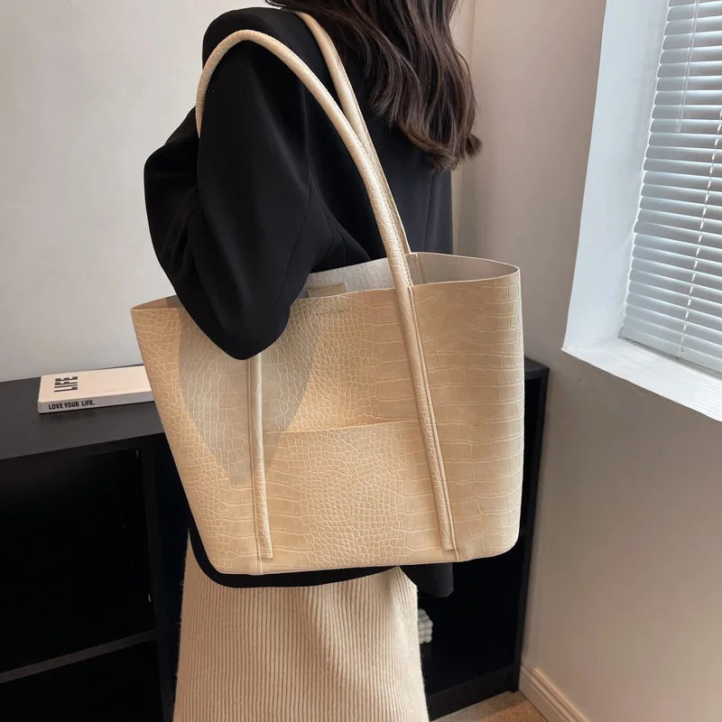 Croc embossed shoulder bag with gold hardware, women's elegant leather handbag, fashion statement