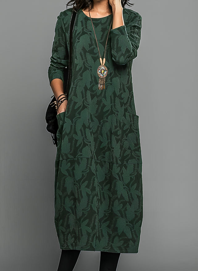 Elegant Dina women's jacquard knit long sleeve maxi dress, perfect for fall and winter fashion.