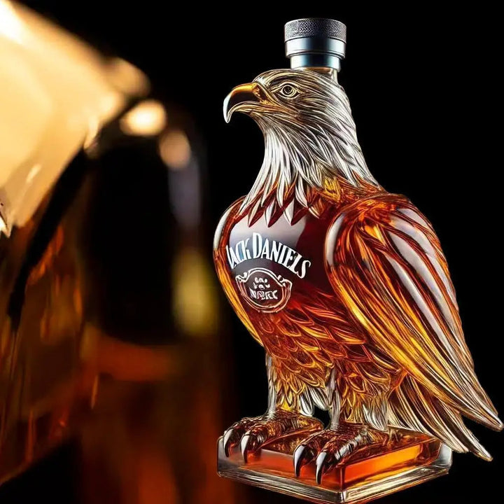 Collectible eagle decanter, an elegant glass centerpiece for whiskey & spirits. Unique drinkware gift idea.