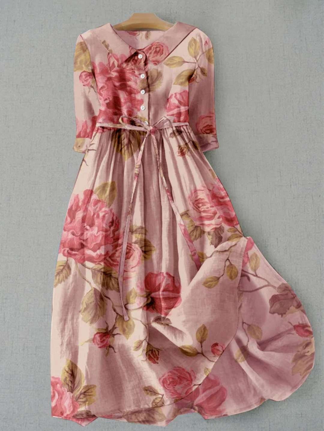Women's elegant floral button-down summer dress, a chic midi for garden parties, vacations, or casual wear.