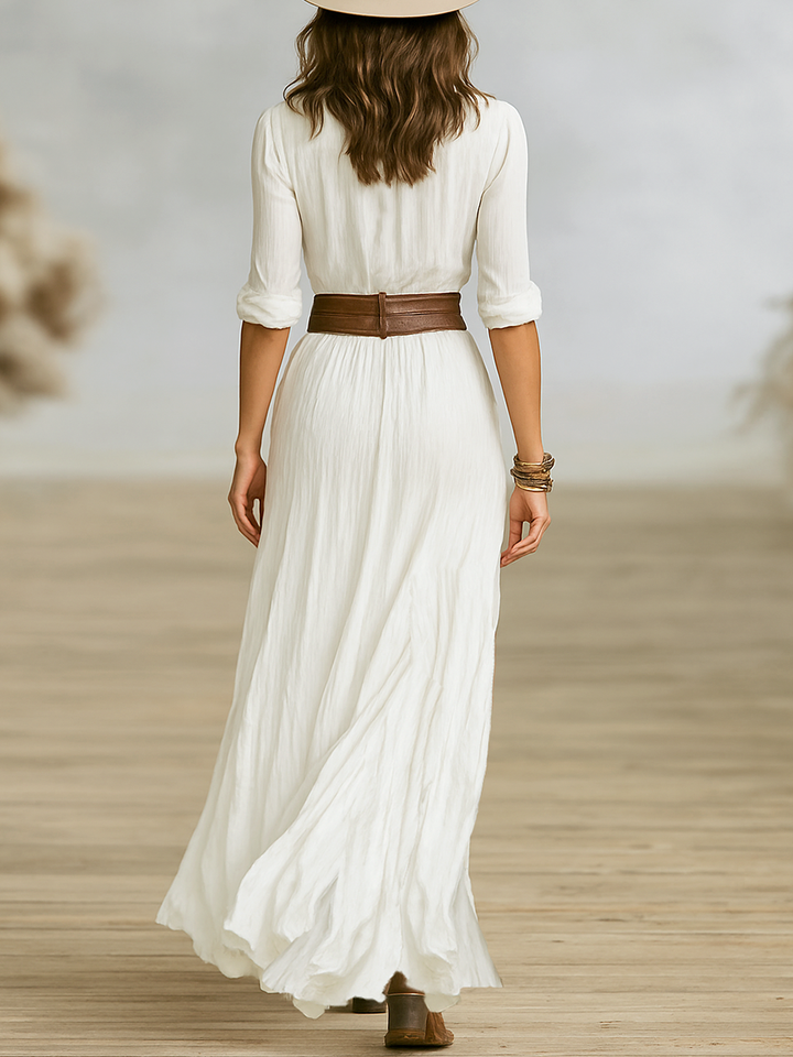 Beautiful women's long dress for summer, flowy and elegant, designed with chic button detailing