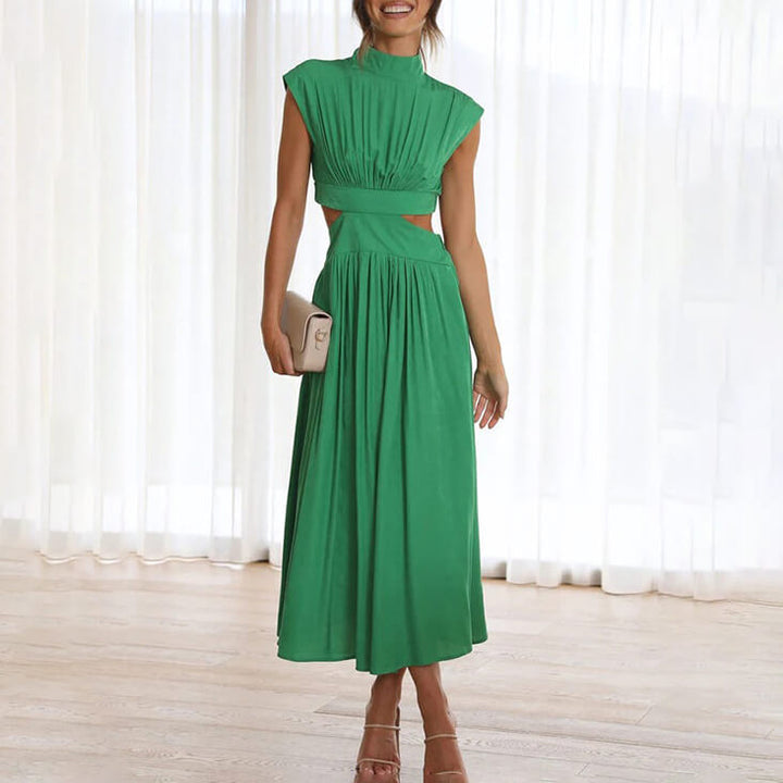 Elegant flowy summer midi dress for women, sleeveless, perfect for day to night wear.