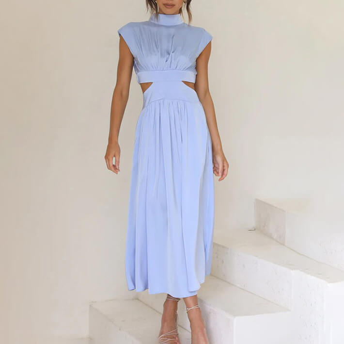 Beautiful flowy midi dress for women, an elegant and versatile addition to summer wardrobe.