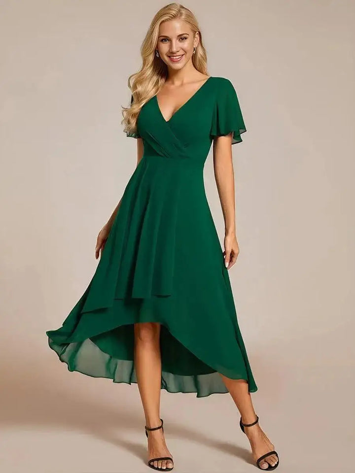 Back view of a women's flowy A-line maxi dress, perfect for summer dress occasions.
