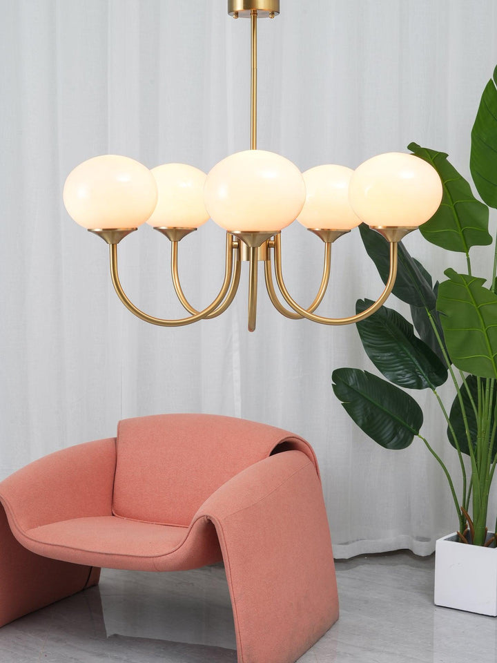 Beautiful chrome ceiling light with glass spheres, home decor.