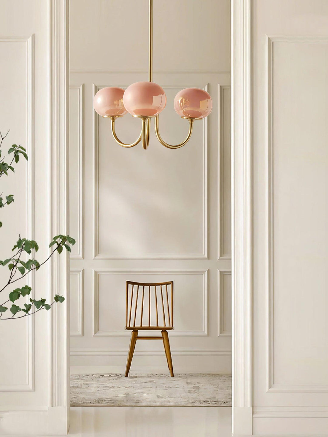 Elegant dining room ceiling light with clear glass orbs.