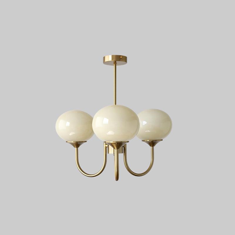 Chic dining room pendant lamp, chrome glass globes.