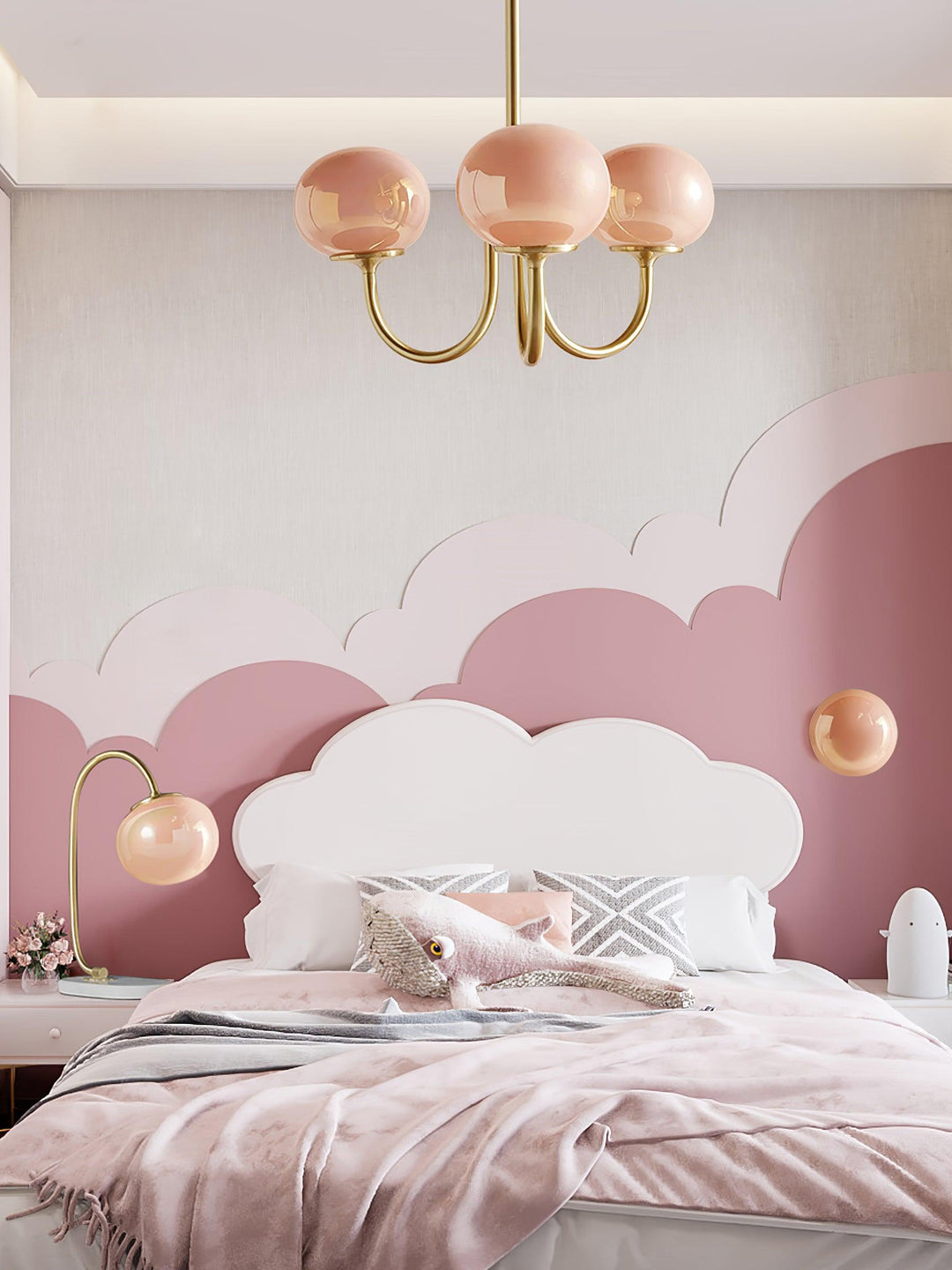 Modern multi-sphere pendant light with brass accents.