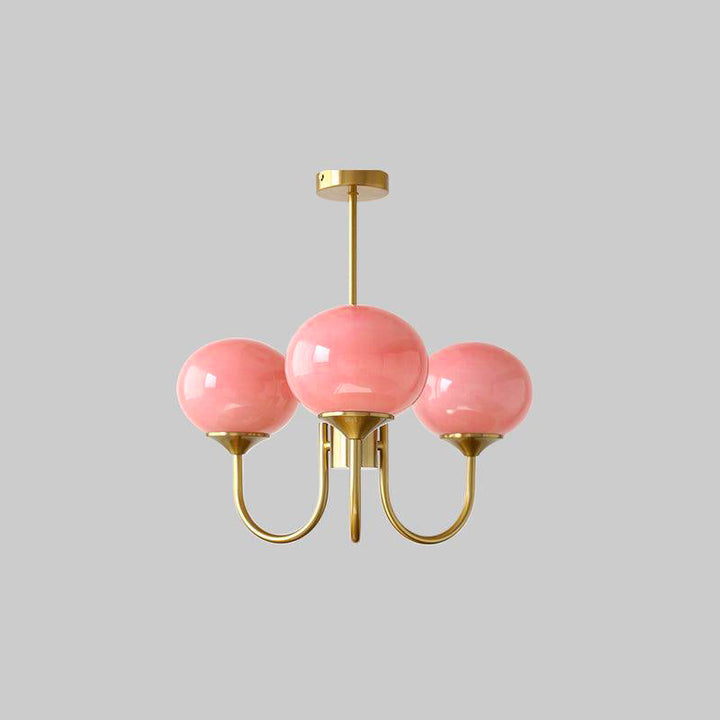 Elegant dining room circle ceiling light, glass spheres.
