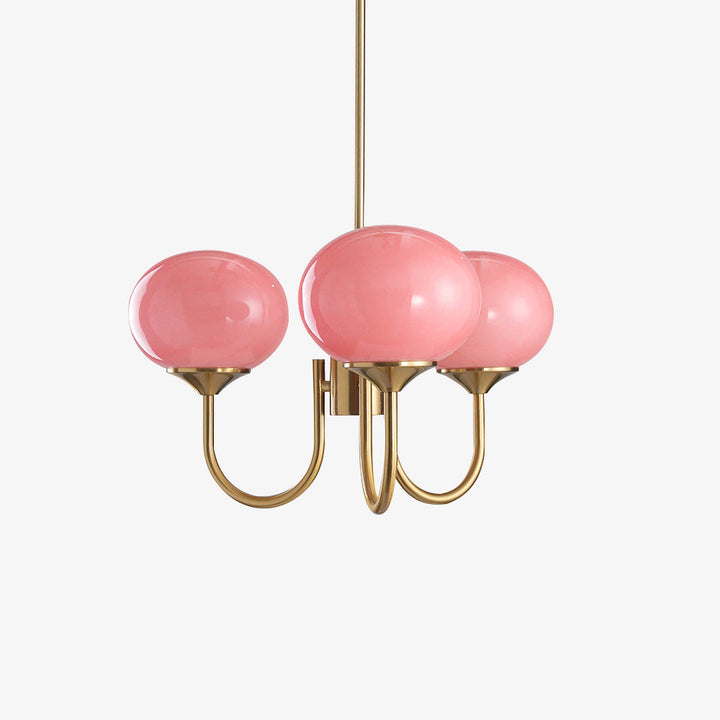 Sleek chrome pendant lamp with multiple glass spheres.
