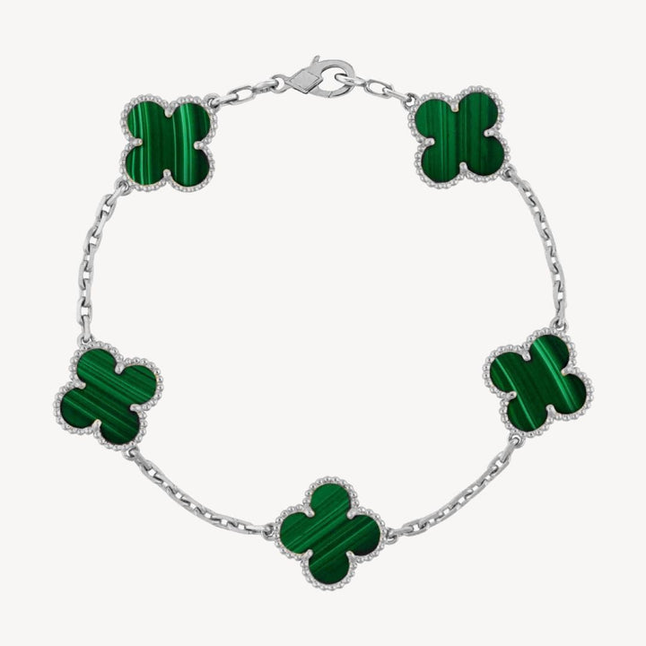 Sophisticated silver-plated clover bracelet, a timeless fashion accessory for women.