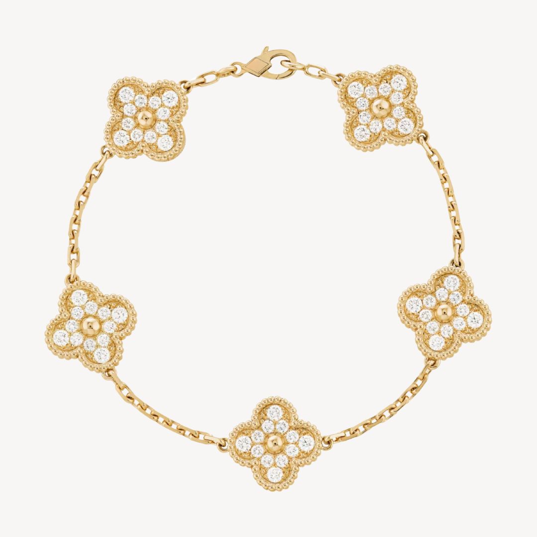 Stylish women's bracelet featuring elegant clover charms and polished agate beads.