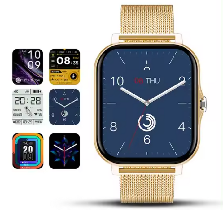 Elegant silver smartwatch for women, activity tracker on a wrist, health features shown.
