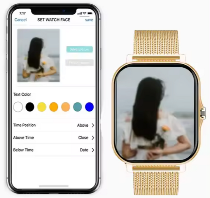 Collection of new women's elegant fitness smartwatches: gold, pink, black, silver options.