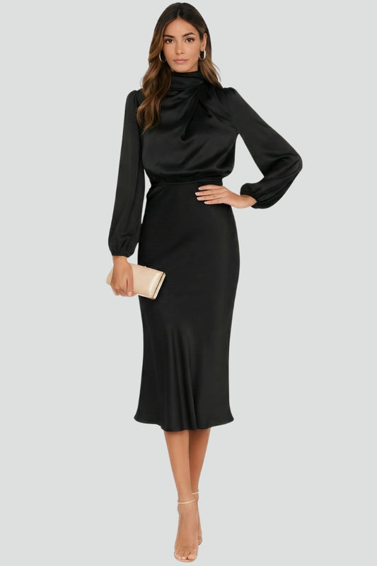 Formal occasion wear: women's high neck long sleeve midi dress, a timeless and chic design