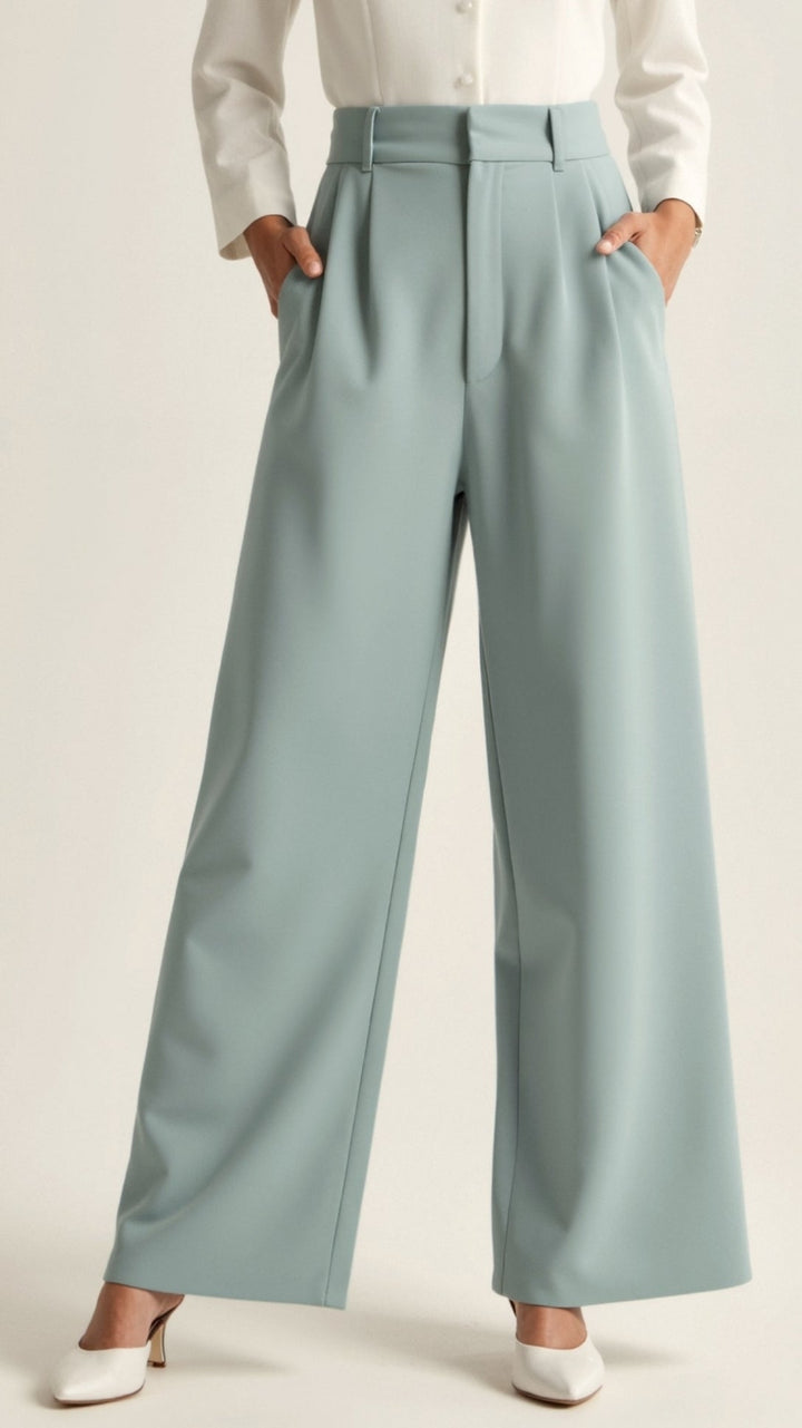 Full-length image of women's wide-leg palazzo pants, showing their flattering high-waisted design.