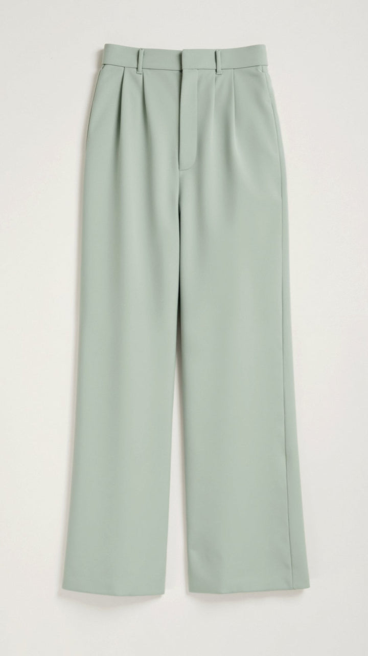 Textured fabric detail on women's high-waisted wide-leg trousers, a key aspect of comfort fit.